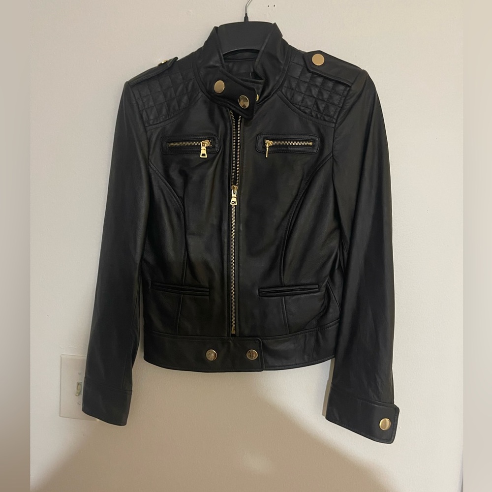 Moda international Black leather jacket size xs